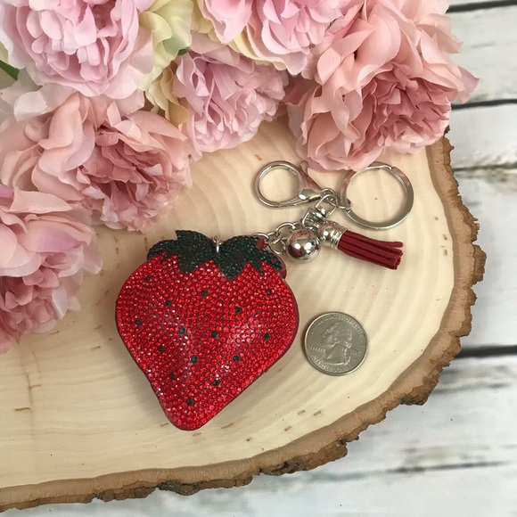 Accessories | Red Rhinestone Strawberry Keychain With A Tassel | Poshmark